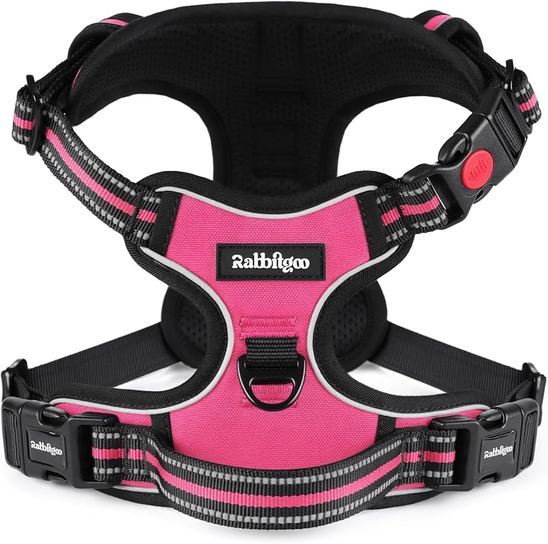 rabbitgoo Dog Harness Medium Front Back Clips Reflective Rose Pink M