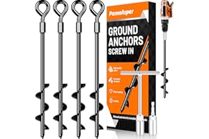 PAMOFUPER Ground Anchors Screw in Trampoline Anchors Heavy Duty Ground Anchors,Tent Stakes for Camping Tent, Trampoline, Canopies, Carports, Sheds, Swing Sets, Black Anti-Rust Coating for High Wind (4 X 14)