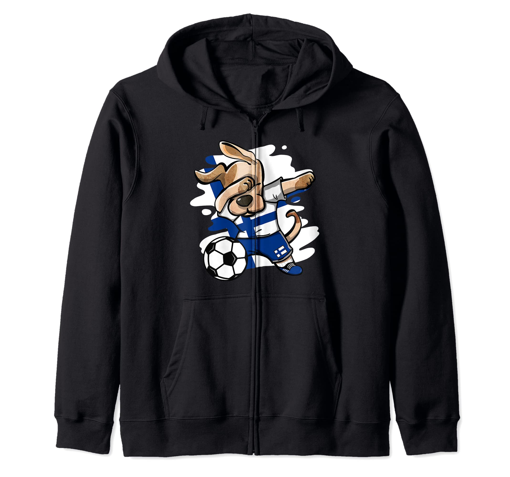 Dabbing Dog Finland Soccer Fan Jersey Finnish Football Lover Zip Hoodie