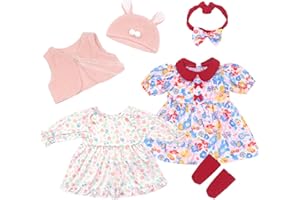 UNICORN ELEMENT 2 Set Reborn Doll Clothes for 20-22 inch Girl Dolls, 6PCS Baby Doll Clothes Accessories Outfits Include Dress Coat Headband Hat Socks