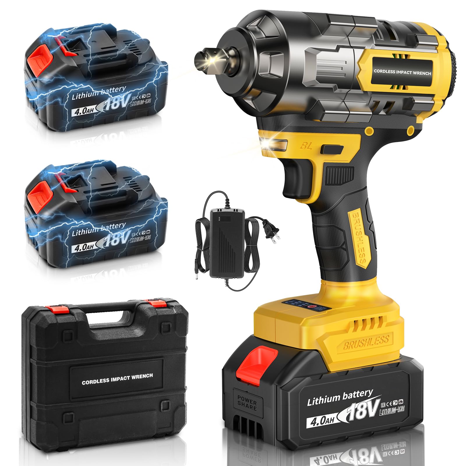 Photo 1 of **UNTESTED**
Labfintom 1000Nm(738ft-lbs) Cordless Impact Wrench 1/2 inch, High Torque Brushless Impact Gun w/Two 4.0AH Battery, with Storage Case, Electric Impact Wrench for Car Truck, RV/Mower