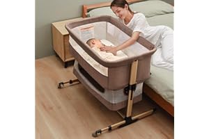 Baby Crib,3 in 1 Baby Bassinet Bedside Crib Adjustable Portable Bed for Infant,Baby Newborn Must Have Bed, Deep Khaki