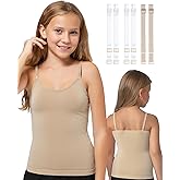 iMuchic Camisole Tank Tops for Girls, Stretch Undershirts Comfortable Camis with Clear Straps and Silicone Cover