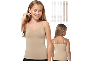iMuchic Camisole Tank Tops for Girls, Stretch Undershirts Comfortable Camis with Clear Straps and Silicone Cover