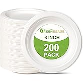 GREENESAGE Paper Plates 6 inch, 200 Pack Paper Plates Bulk, Compostable Plates White Paper Plates, Small Disposable Plates fo