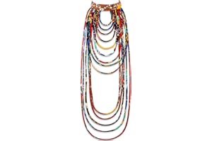 Bonuci African Ankara Kente Necklace African Necklaces for Women Handmade Multicolor Print Long Multi Strand African Jewelry for Women Ankara Fabric Necklace for Ladies Accessories