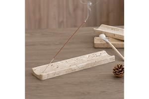 Marble Incense Holder Burner-Natural Stone Stick Incense Tray with Ash Catcher，20 Sticks & Brush - Elegant Decor for Meditati