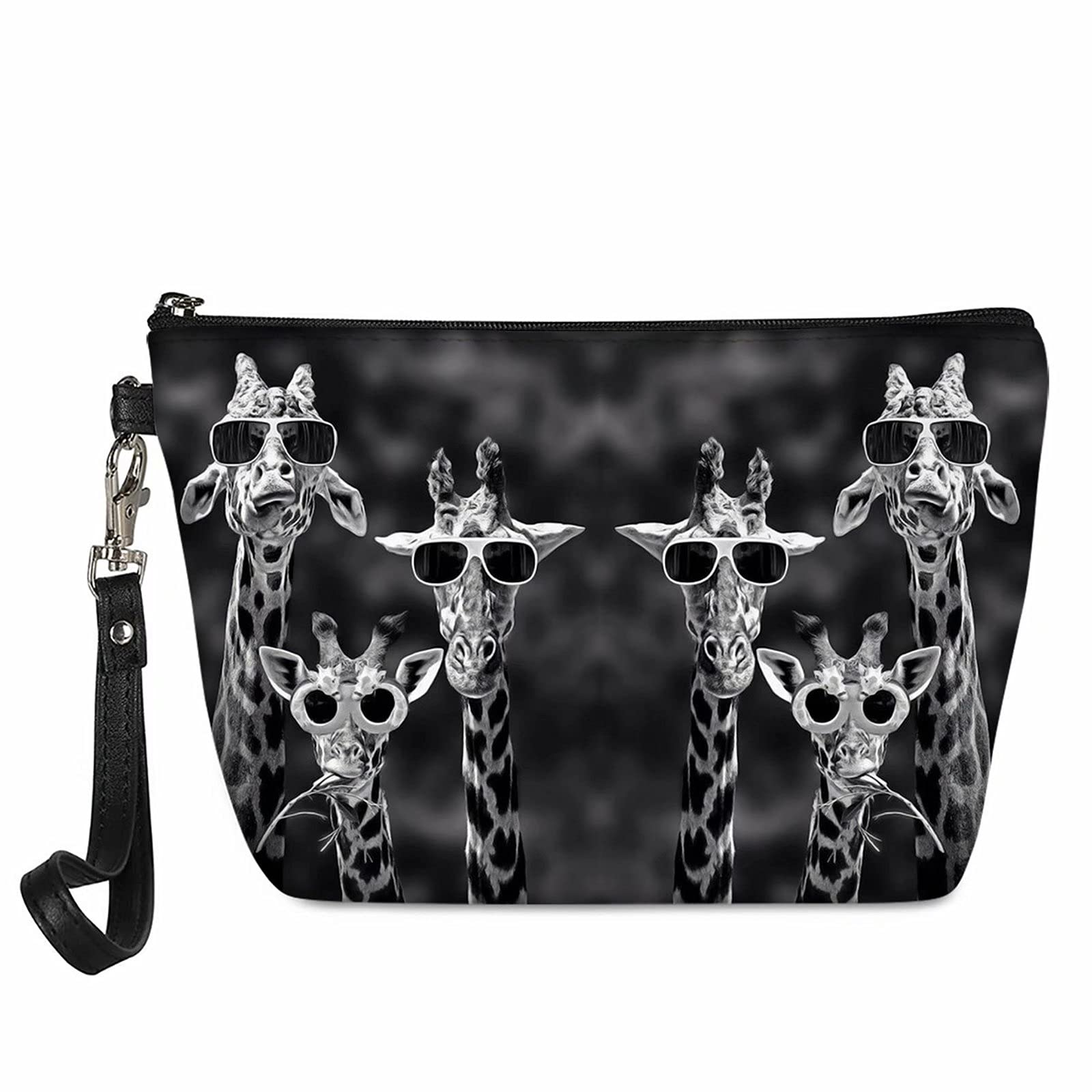 NETILGEN Giraffe Beauty Pouch Cosmetic Toiletry Bags Durable Clutch Waterproof Ladies Travel Leather Pencil Card Cases with Wrist Strap Zipper for Girls Kids School Gifts