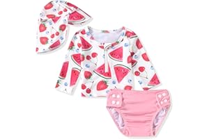 HINTINA Newborn Baby Girl Long Sleeve 2-Pieces Swimsuit Bathing Suit with Hat