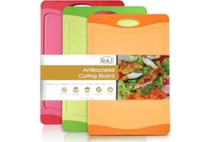 RAJ UNIQUE COLLECTION Raj Plastic Cutting Board Reversible Cutting board, Dishwasher Safe, Chopping Boards, Juice Groove, Large Handle, Non-Slip, BPA Free (X-Large, Red, Green & Orange)