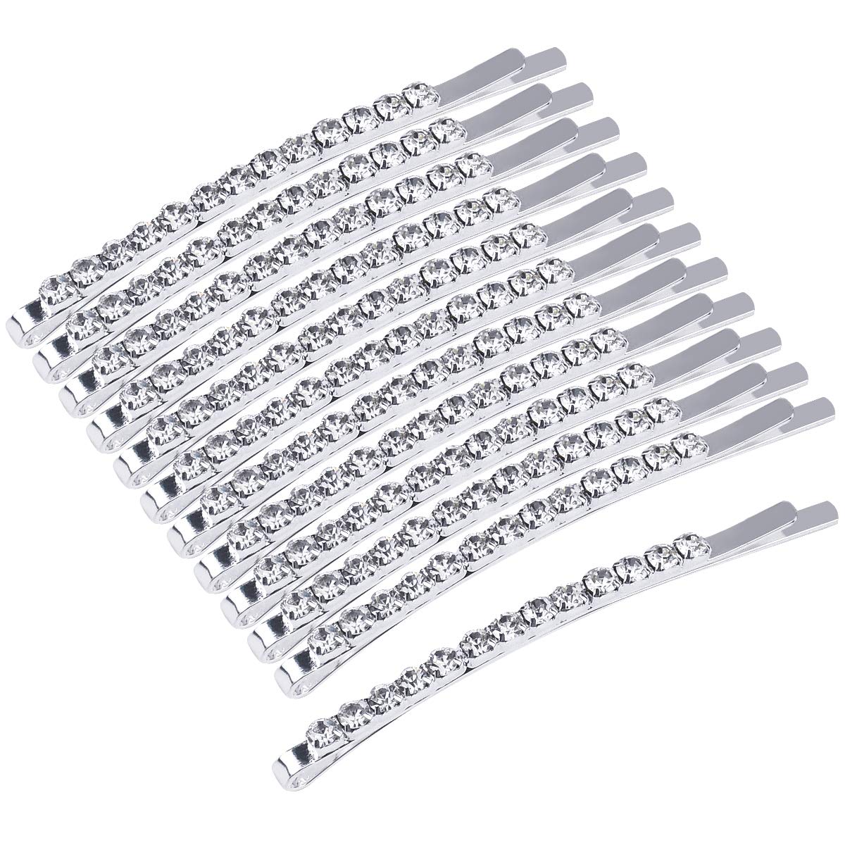 Dokpav 12 Pieces Rhinestone Bobby Pins, Crystal Hair Pin Decorations, Silver Metal Hair Clips, Barrettes Headdress, Fashion Hair Accessories for Women Lady for Girls Barrettes for Styling, Party