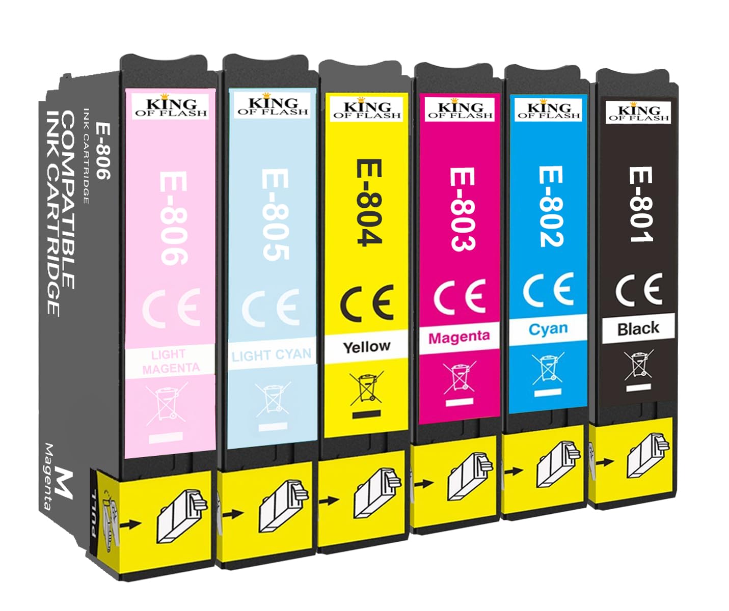 KING OF FLASH Compatible Printer Ink Cartridges For Epson T0807 - Epson Stylus RX560, RX585, RX685, R265, R285, R360, PX650, PX50, PX700W, PX710W, PX800FW, PX810FW, P50 Printers (1 Set of 6)