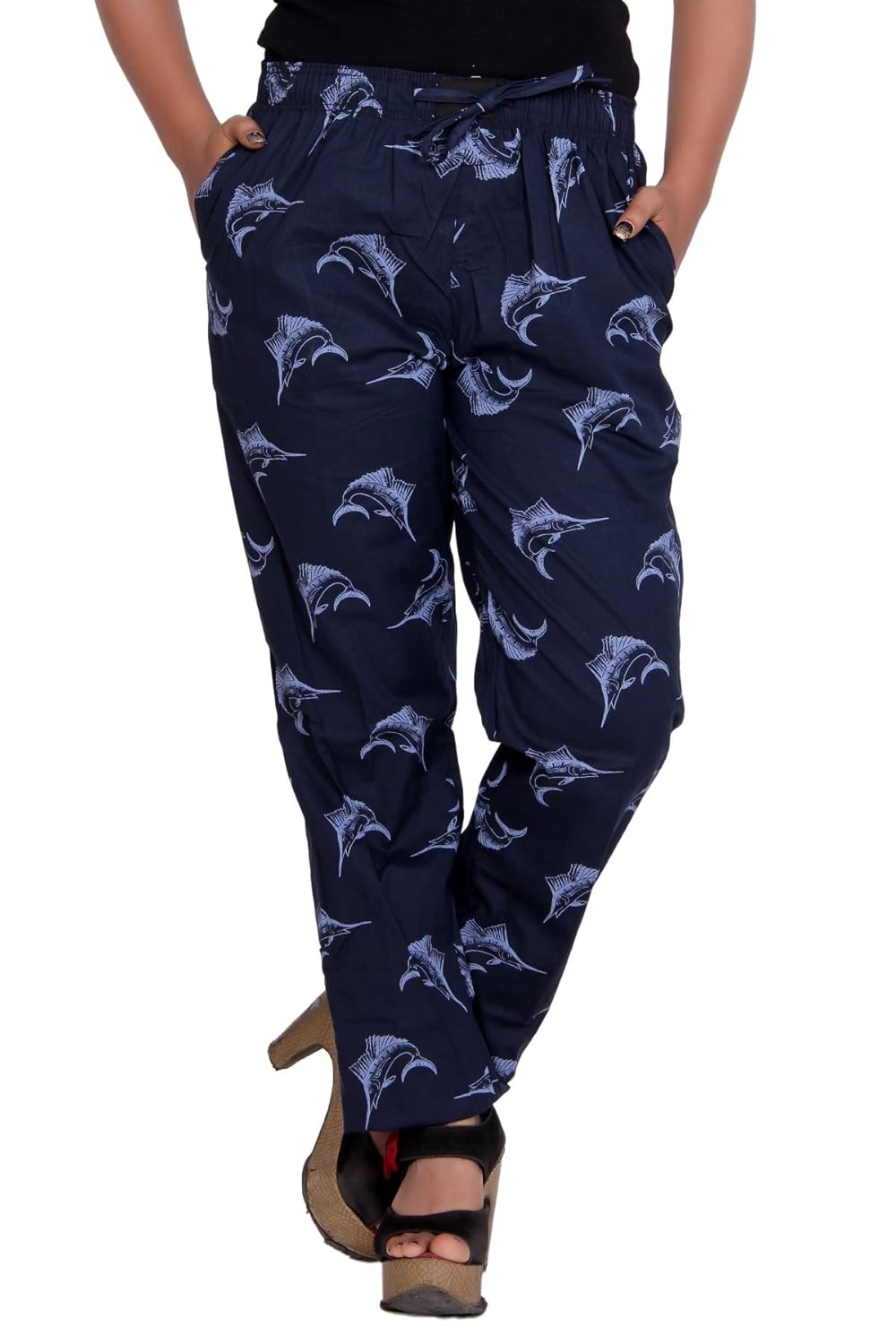 flamboyant women blue printedcotton pyjama