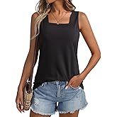 ORANDESIGNE Womens Square Neck Tank Top Flowy Curved Hem Sleeveless Tops Casual Summer Loose Fit Shirts
