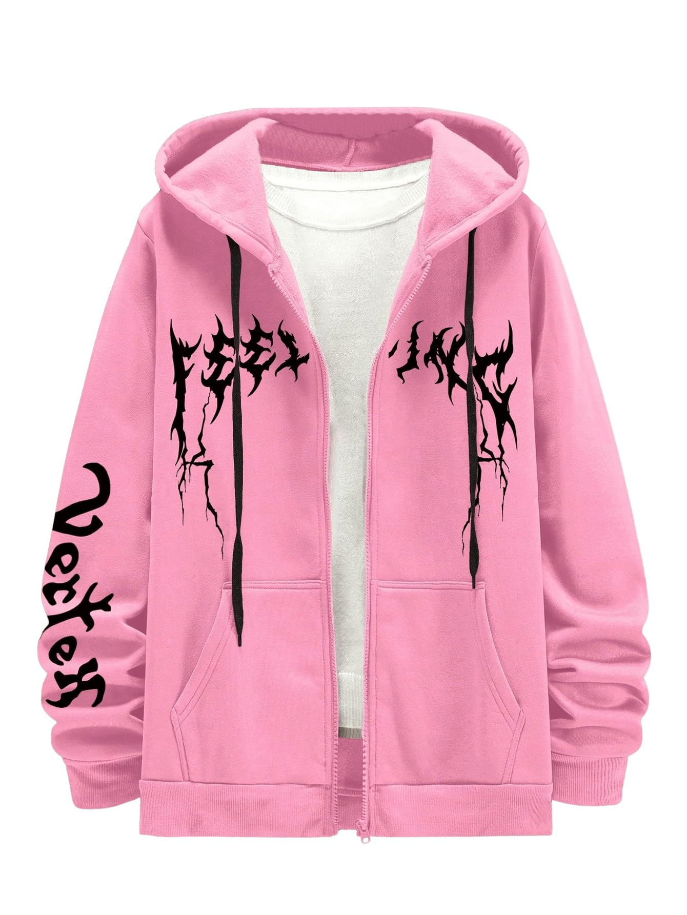 Photo 1 of SOLY HUX Men's Graphic Zip Up Hoodies Sweatshirt Drawstring Long Sleeve Casual Streetwear Jacket Pink Graphic Large