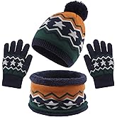 Winter Kids Hat Scarf Glove Set Knit Fleece Lined Beanie Neck Warmer Mittens for Toddler Boys Girls 3-8 Years