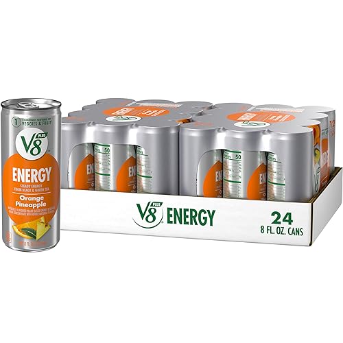 V8 +ENERGY Orange Pineapple Energy Drink, Made with Real Vegetable and Fruit Juices, 8 FL OZ Can (2 Packs of 12 Cans)