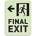 Final Exit Left Sign - Photoluminescent NFPA DOB Compliant Sign, Glow in The Dark, TCO Inspection Certified - by GDS (6"W x 8