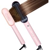 TYMO Ring Hair Straightener Brush, 2-in-1 Straightening Brush &amp; Hot Comb | 20s Fast Heat, 5 Temp Settings &amp; Anti-Scald, Perfect for Professional Salon at Home, Sakura Pink