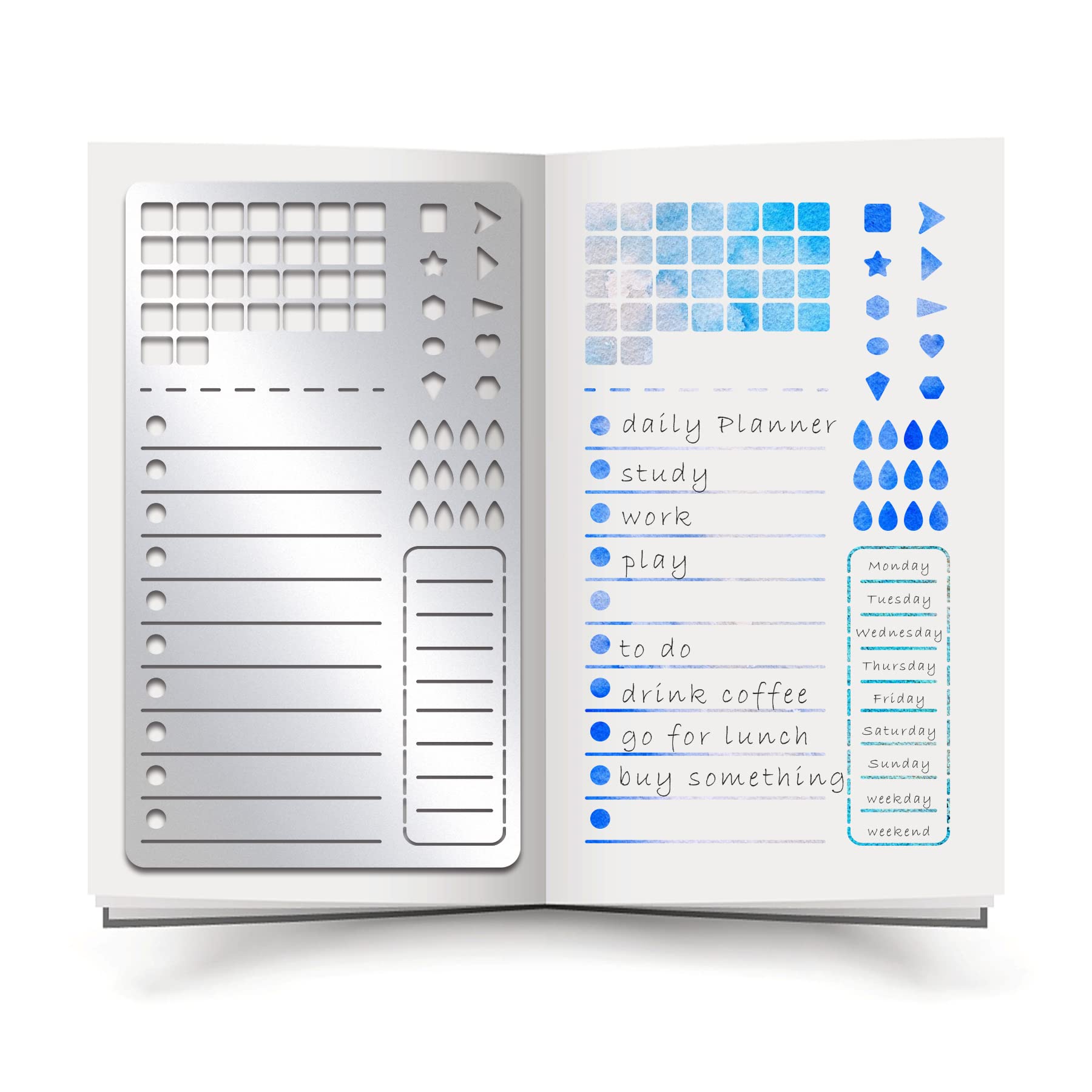 INFUNLY Metal Journal Stencil - Planning Form With Straight Lines for Drawing, Painting, Bookmarking - Stainless Steel Stencil for Journaling, Calendar, Schedule, Diary, Scrapbooking