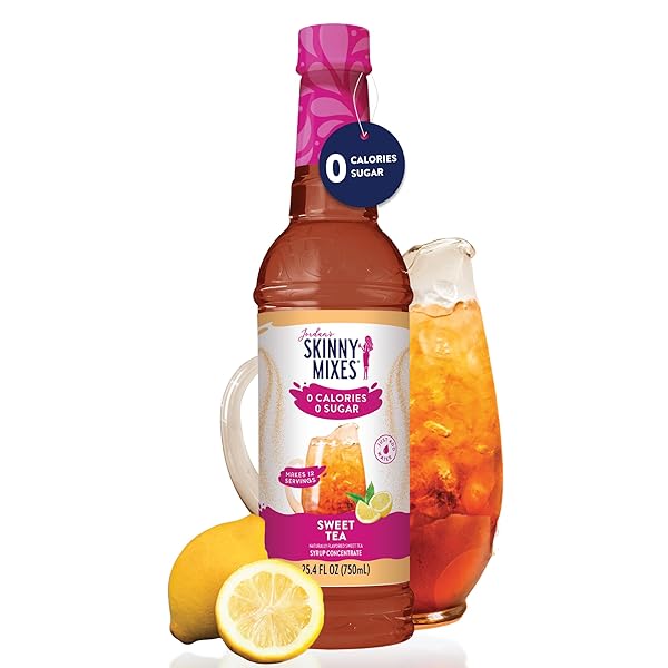 JORDAN’S SKINNY MIXES SUGAR FREE SYRUP, SWEET TEA FLAVOR, FRUIT FLAVORED WATER ENHANCER, DRINK MIX FOR ICED TEA, LEMONADE, DRINKS, LOW CALORIE WATER FLAVORING, DAIRY & GLUTEN FREE, KOSHER, 25.4 FL OZ