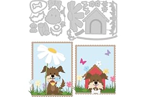 INFUNLY Animal Dog Cutting Dies Metal DIY Dog and House Die Cuts Embossing Stencil Template Flower Die Cuts for DIY Album Paper Cards Making Decorative Crafts
