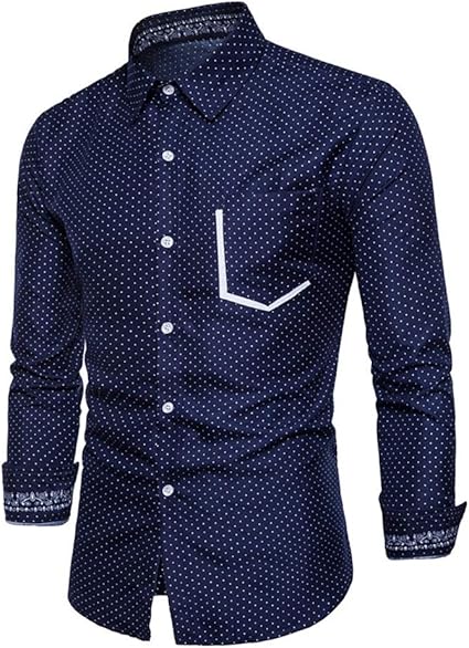 Amazon Co Jp メンズシャツ ニューオータイファッションメンズ服スリムフィットメンズロングスリーブシャツメンズポルカドットカジュアルビジネス メンズシャツソーシャルプラスサイズ 色 Navy サイズ S ホーム キッチン