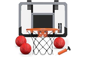 EXPLOREMORE HYES Mini Basketball Hoop Indoor, Door Basketball Hoop with 3 Balls & Inflator, Basketball Toy Gifts for Kids Boys Girls Teens Adults, Suit for Bedroom/Office/Outdoor/Pool