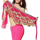 Wuchieal Women's Triangular Belly Dancing Hip Scarf Wrap Skirt with Gold Coins