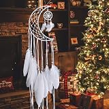 Dremisland Handmade White Dream Catcher Moon Design with Feathers 24 inch view 2