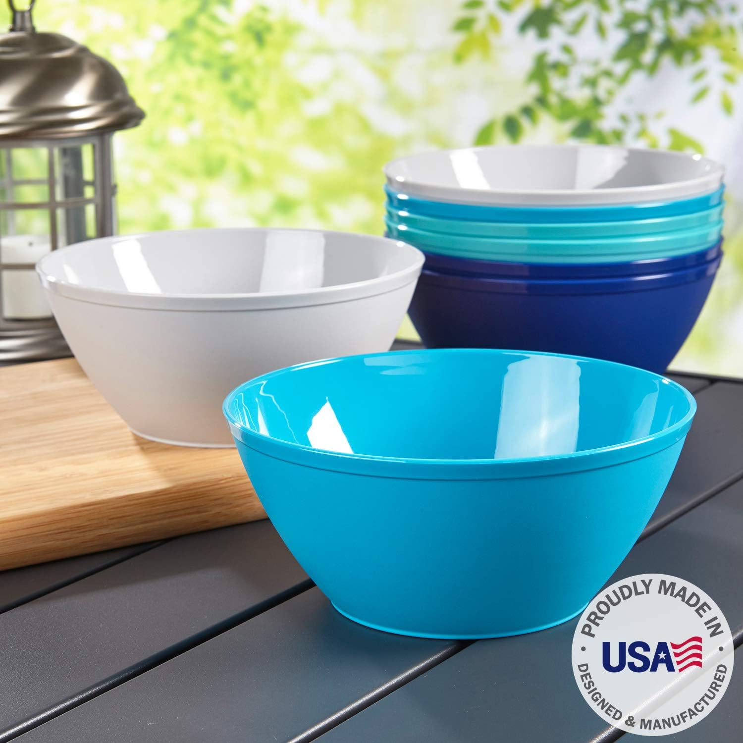 Fresco 6-inch Plastic Bowls for Cereal or Salad | set of 8 in 4 Coastal Colors: Kitchen & Dining