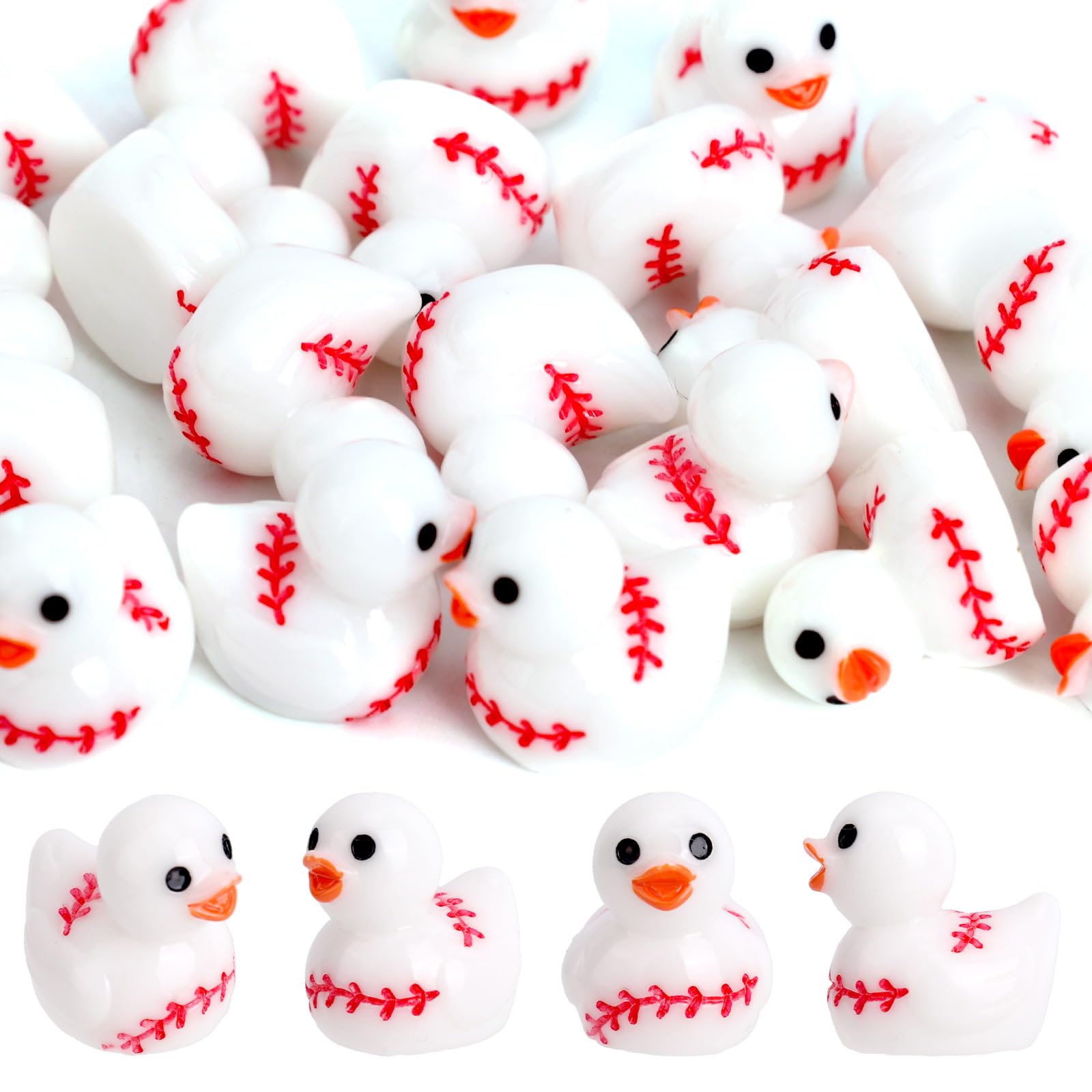 Fukaisu 20pcs Mini Resin Baseball Ducks, Tiny Miniature Duck Figurines Small Baseball Party Favors for Dollhouse Garden Accessories Landscape Ornament