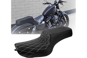 NANSENJPMP Two Up Seat, Driver+Passenger Seat Cushion, Stepped Type, For Harley-Davidson Sportster Iron XL883 XL1200 (2004-2006)&(2010-2022) / Half Diamond White line/Suitable for 4.5 GAL
