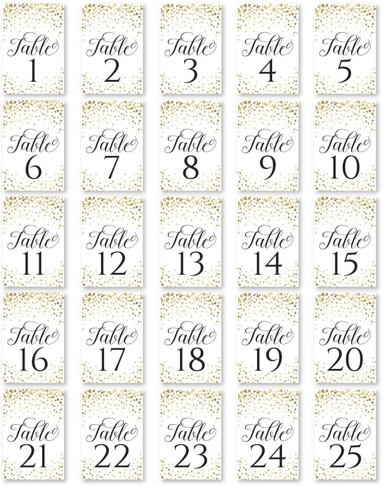1-25 Gold Glitter Table Number Double Sided Signs for Wedding Reception, Restaurant, Birthday Event, Calligraphy Printed Numbered Card Set Centerpiece Decoration Setting Reusable Frame Stand 4x6 Size: Home & Kitchen