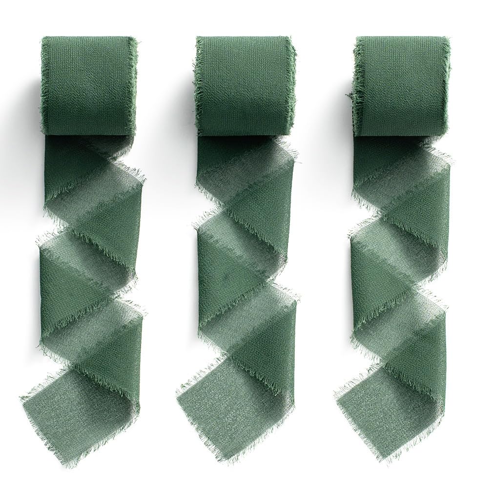 MORSUNBELA 3.8 cm Chiffon Ribbon Dark Green Ribbon Gift Ribbon Fabric Ribbon 19.2 m Silk Ribbon Fringe