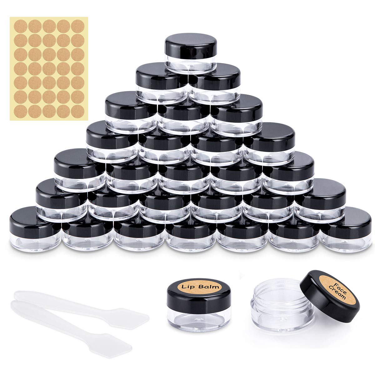 30pcs Empty Cosmetic Pots, 5g / 5ml Plastic Travel Cosmetics Container Jars with Label Stickers for Sample Creams