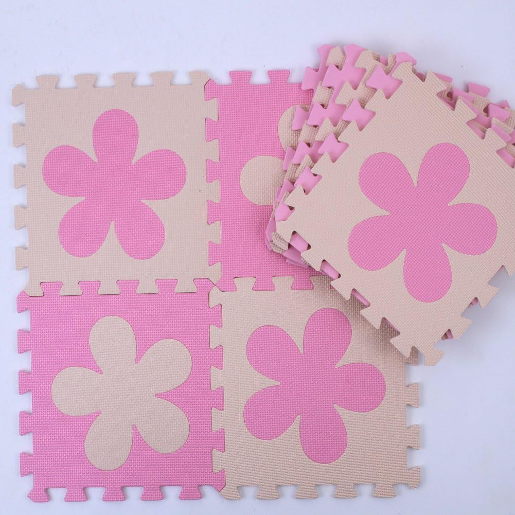 Meitoku Jigsaw Puzzle Foam Mat Play Mat Interlocking Foam Baby Tiles Play Mats 10pcs/Bag Each Piece = 12"x12" Thick 3/8" Pink+Beige