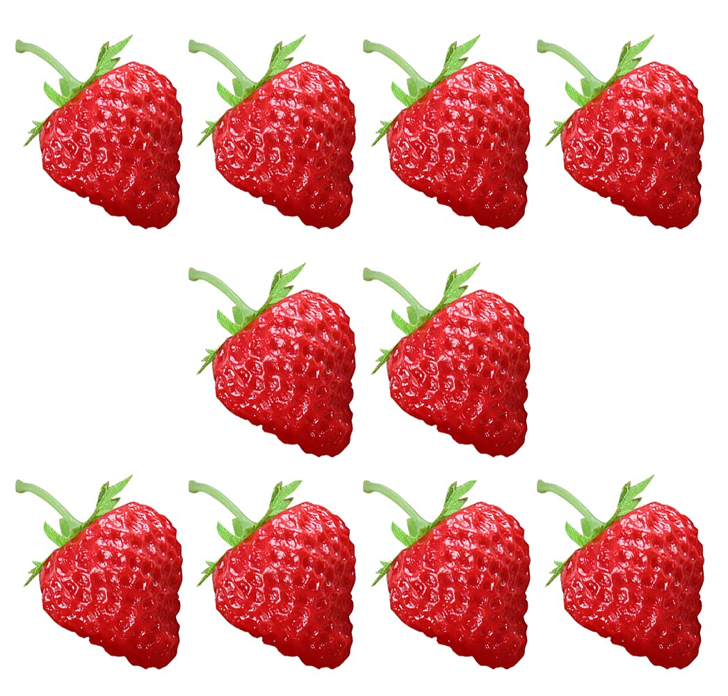 Happyupcity 10PCS Red Plastic Fake Strawberry Artificial Fruits Strawberry Model Simulation Fruit Lifelike Small Strawberry for Home Kitchen Party Decoration Desk Ornament