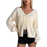 RoseSeek Women's Bowknot Front Cardigans V Neck Loose Fit Knit Sweaters Cute Tops