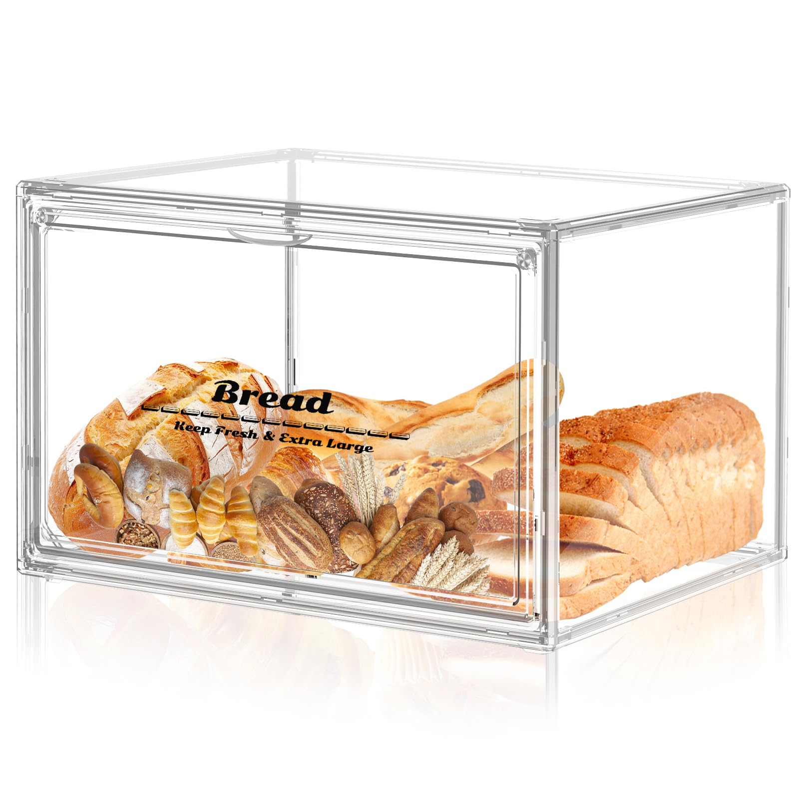 SMFANLIN Large Bread Box for Countertop, Stackable Clear Bread Storage Box Holder for Kitchen, Bakery Storage Bread Container Bread Keeper for Homemade Bread Bagel Muffins Rolls