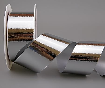 Glanzband 'RIO' SILBER METALLIC 25 m x 4 cm (Rolle) Geschenkband glänzend Polyband Dekoband 40 mm WETTERFEST Schleifenband Ka