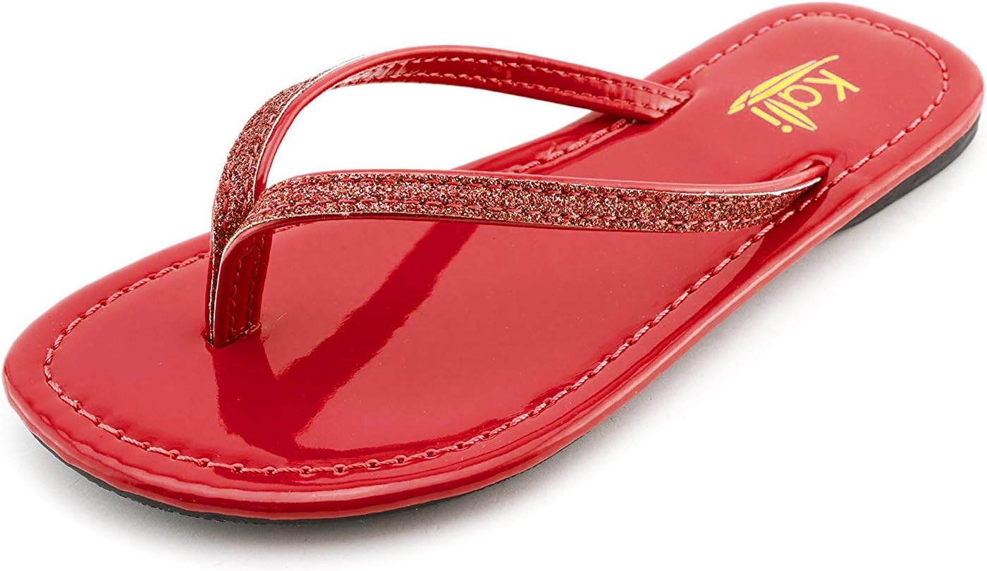 Kali Footwear Girl's Focus Jr. Patent Flip Flop Flat Glitter Sandals