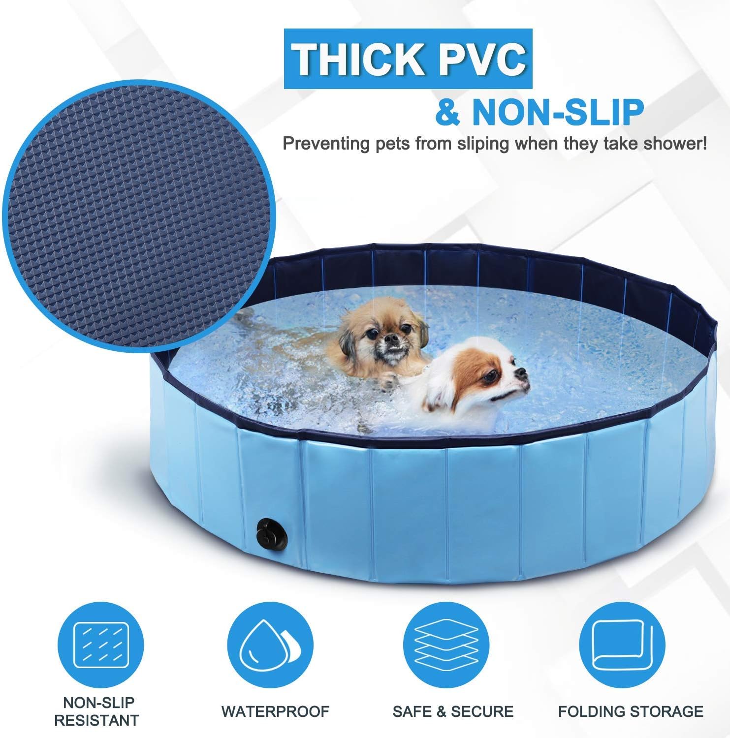 JIIKOOAI PVC Pet Foldable Swimming Pool Dogs Cats Bathing Tub Portable