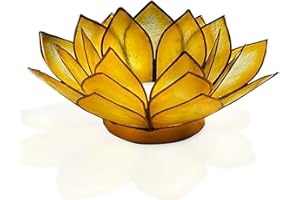 Om Gallery Capiz Shell Lotus Flower Decor Tealight Candle Holder for Serene Ambiance - Handmade Decorative Candle Holders for Meditation, Yoga, and Relaxation, Sunshine