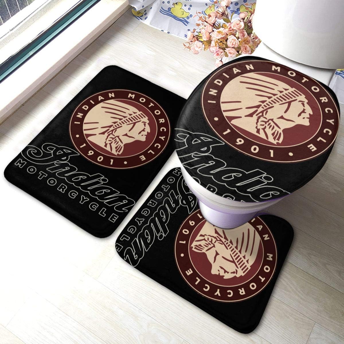 Indian Motorcycle Bathroom Rug Set Bath Rugs Toilet Mat U Shape Contour Toilet Bathroom Rug