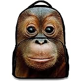 Animal Backpack Orangutan 3D Printing School Student Bag 17 Inch For Man/Kid/Girl/Boy/Woman Black Cool Design Casual Daypack