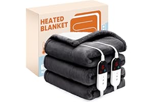 BENFOX Electric Heated Blanket，Flannel & Sherpa Heated King Size Blanket 90"x100"，Fast Heating Soft Fleece Blanket with 6 Heating Levels & 10H Auto Off-Grey