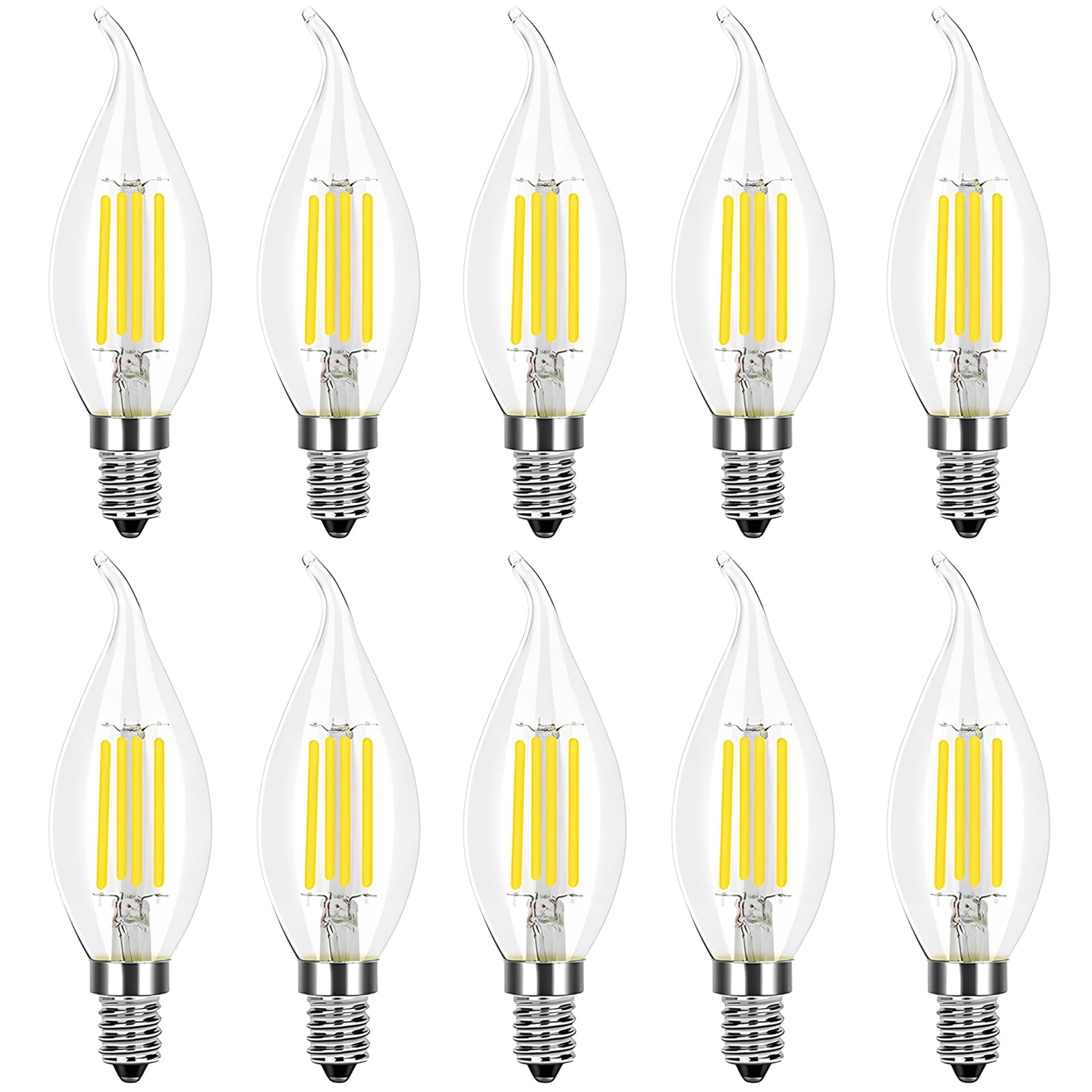HUAMu E14 LED Light Bulb, LED Candle Bulbs Small Screw, 4W 400lm, 40W Equivalent SES E14 Bulb Halogen, Cool White 6500K C35 Light Bulbs, 360° Beam Angle, Clear Filament, Non-dimmable, Pack of 10