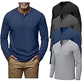 August Alley 4 Pack Men's Big and Tall Henley Shirts Long Sleeve 3 Button T Shirt Casual Solid Basic Tee Tops with Pocket