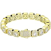 JINAO 10MM Gold Tennis Link Bracelet for Men Women 18k Gold Plated Iced Out Cluster Diamond Cubic Zirconia Wrist Chain Square Halo Jumbo Bracelet Hip Hop Jewelry (Gold, 8.0)